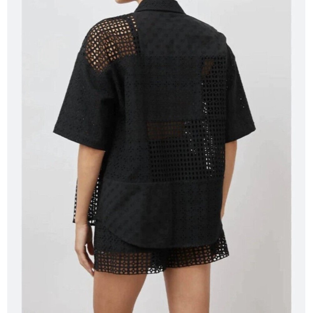 NWT Rails Yuri Black Eyelet Shirt Short Sleeve Oversize Womens Small $27
